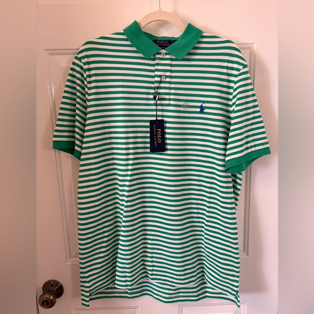 Ralph Lauren Green and White Striped Classic Fit NWT Polo Shirt Large - Picture 3 of 8